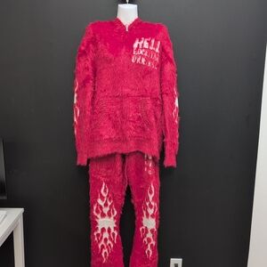 Rockstar Original Toshio Stacked Flare Knitted Mohair Track Set Large Red
